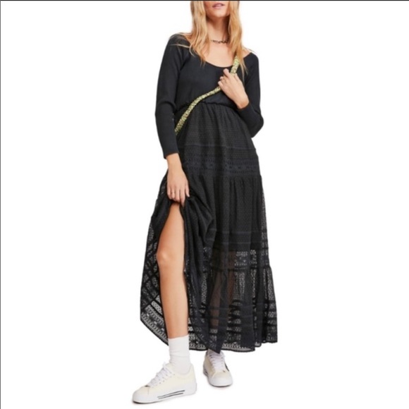 NWT Free People Earth Angel Maxi Dress Size Large Black Lace Cottagecore Long - Picture 2 of 7